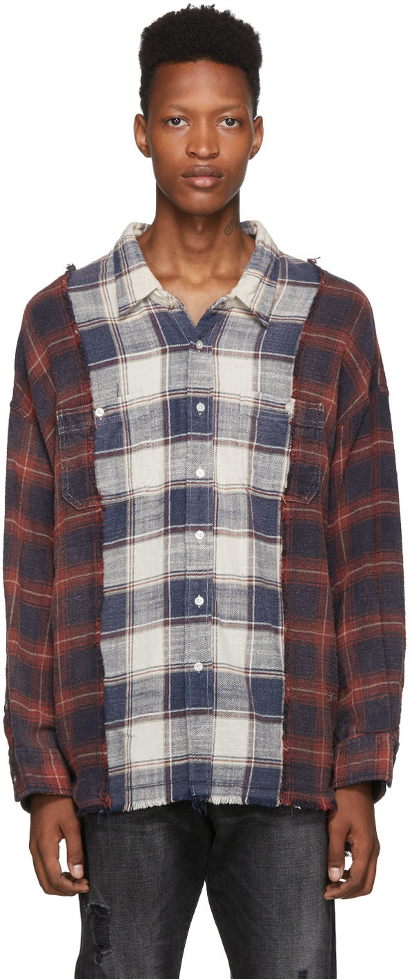 R13 T-shirts Off-White & Red Drop Neck Combo Work Shirt