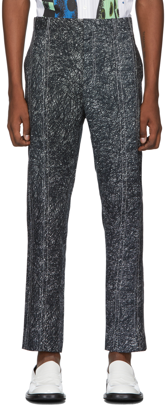 Charles Jeffrey Loverboy Pants Grey Scribble Print Column Trousers
