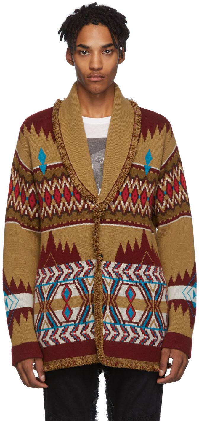 Alanui Accessories Tan Cashmere Icon Fair Isle PKT Cardigan