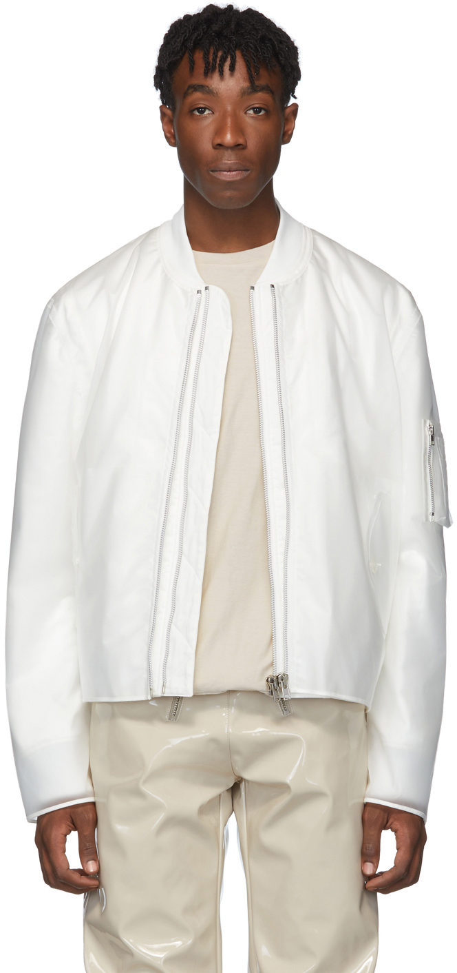 Helmut Lang Jackets White Sheer Rubber Bomber Jacket