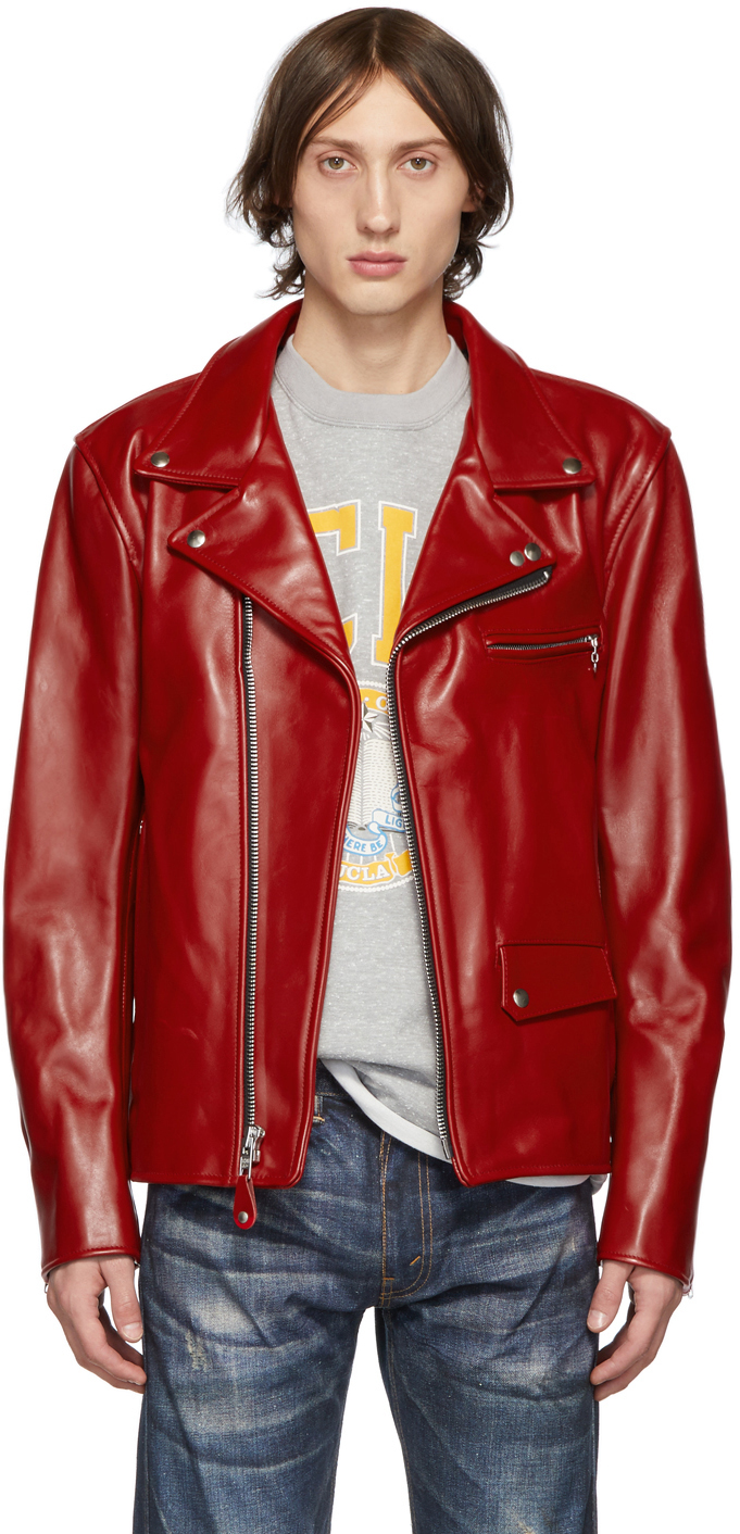 Junya Watanabe Jackets Red Leather Biker Jacket