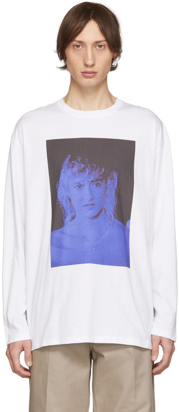 Raf Simons T-shirts White Blue Velvet Long Sleeve T-Shirt
