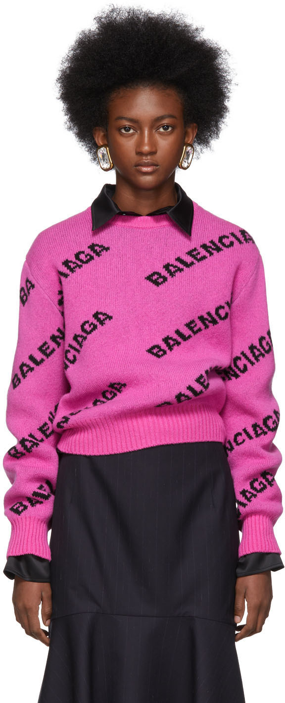 Balenciaga Sweaters PInk All Over Logo Sweater