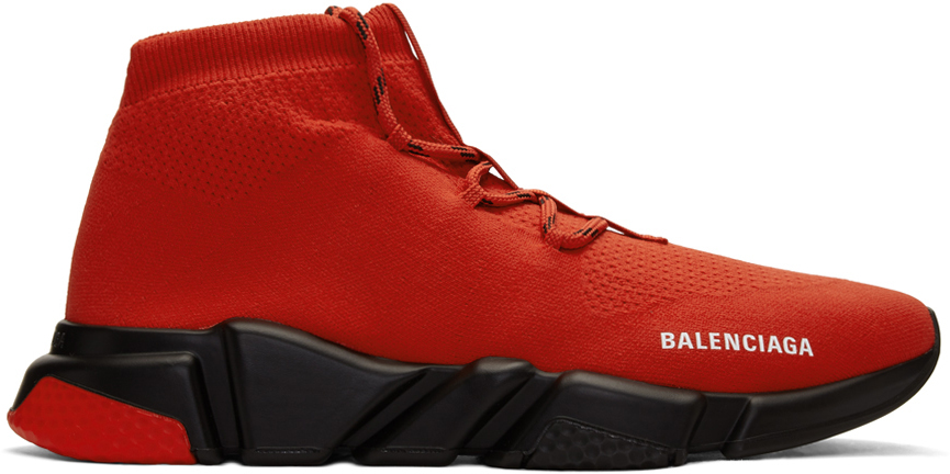 Balenciaga Sneakers Red & Black Speed Lace-Up Sneakers