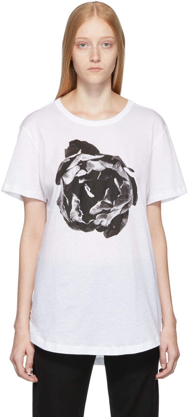 Ann Demeulemeester T-shirts White Flower Print T-Shirt