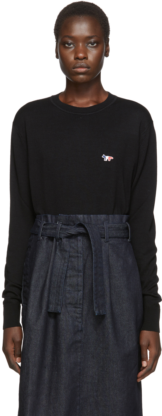 Maison Kitsuné Sweaters Black Tricolor Fox Crewneck Sweater