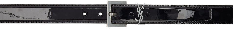Saint Laurent Belt Black & Silver Patent Square Monogramme Belt