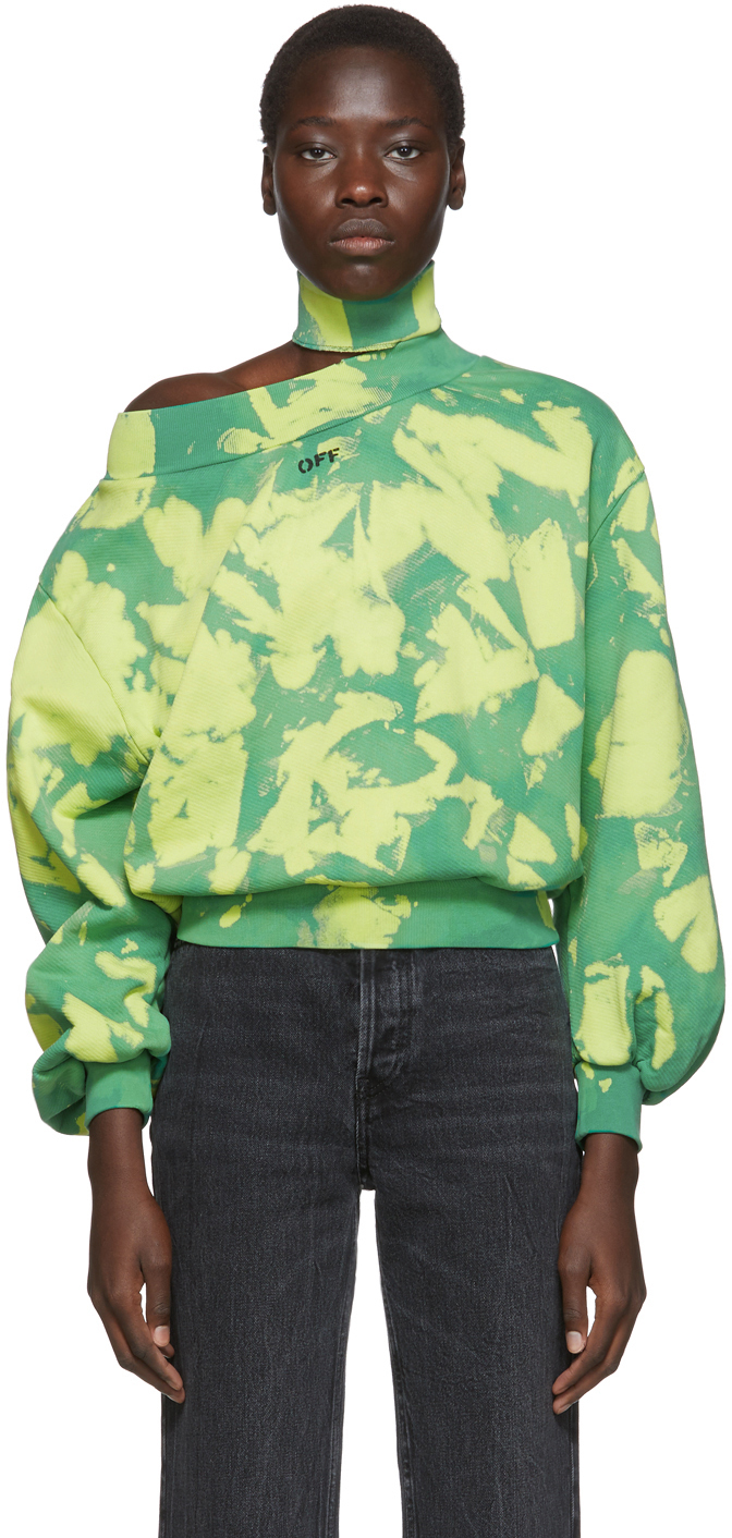 Off-White T-shirts Green Tie-Dye Trashed Sweatshirt