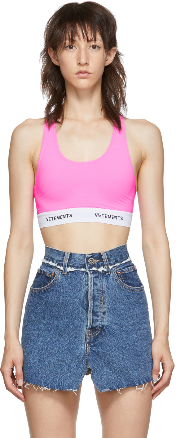 Vetements Accessories Pink Logo Band Sports Bra