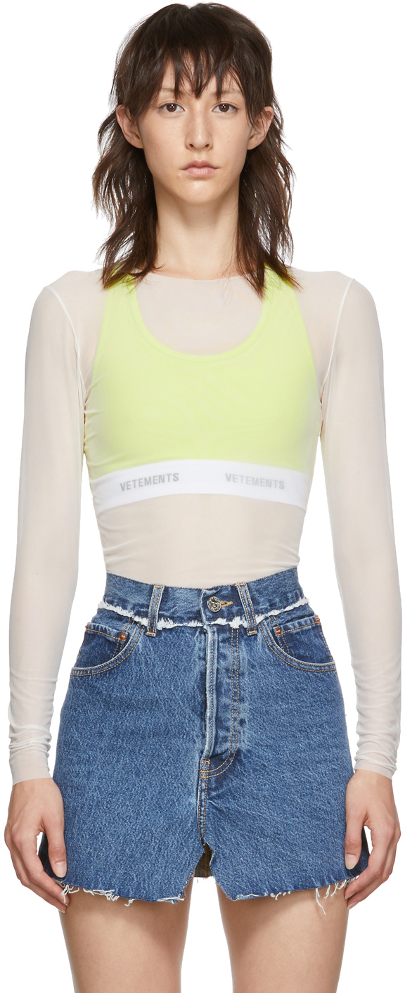 Vetements T-shirts White Logo Transparent Long Sleeve T-Shirt