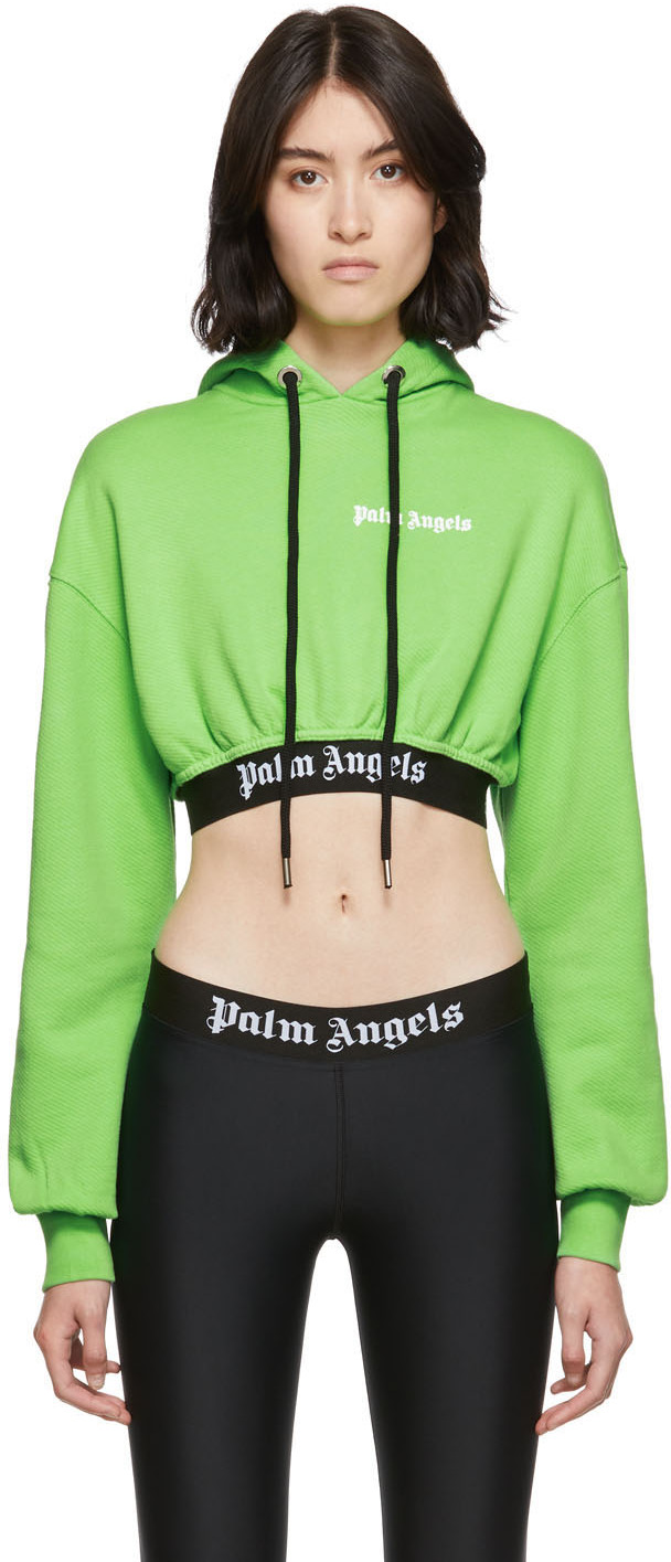 Palm Angels Accessories Green Cropped New Basic Hoodie