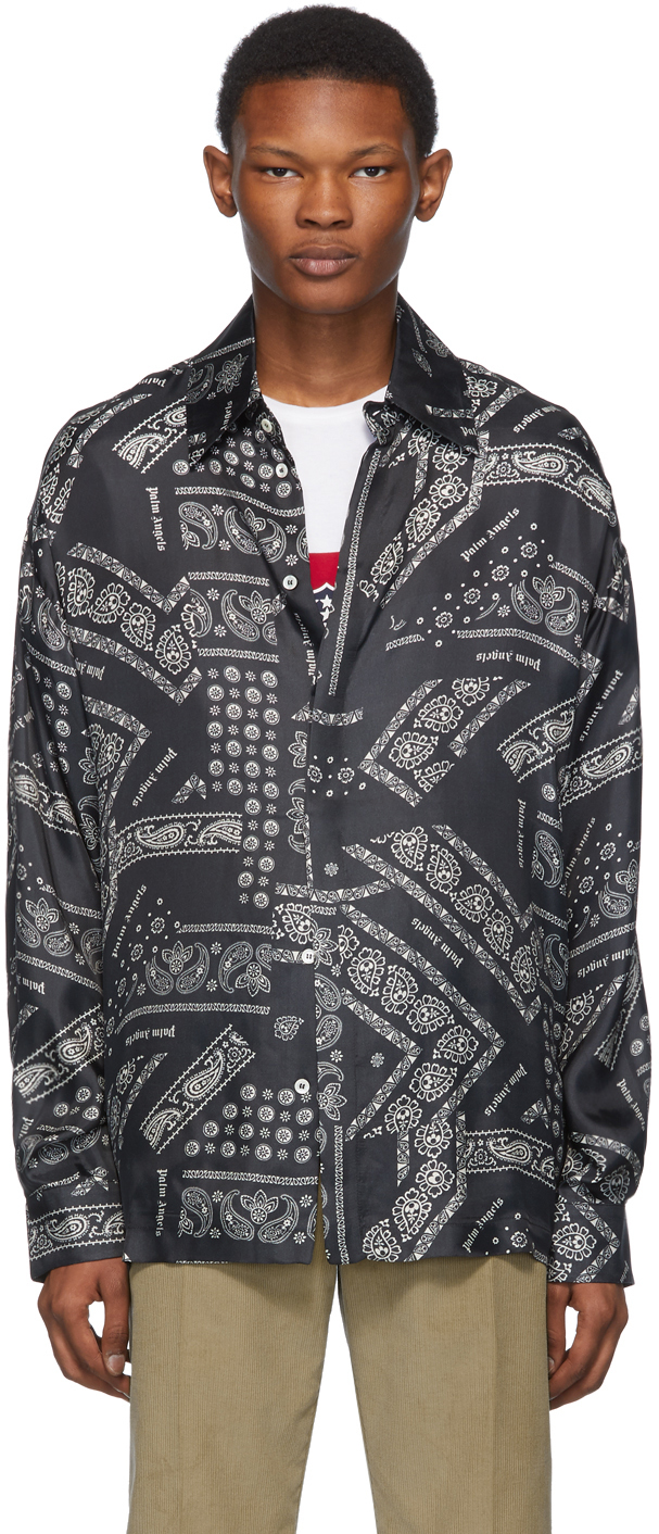 Palm Angels T-shirts Black Silk Bandana Shirt