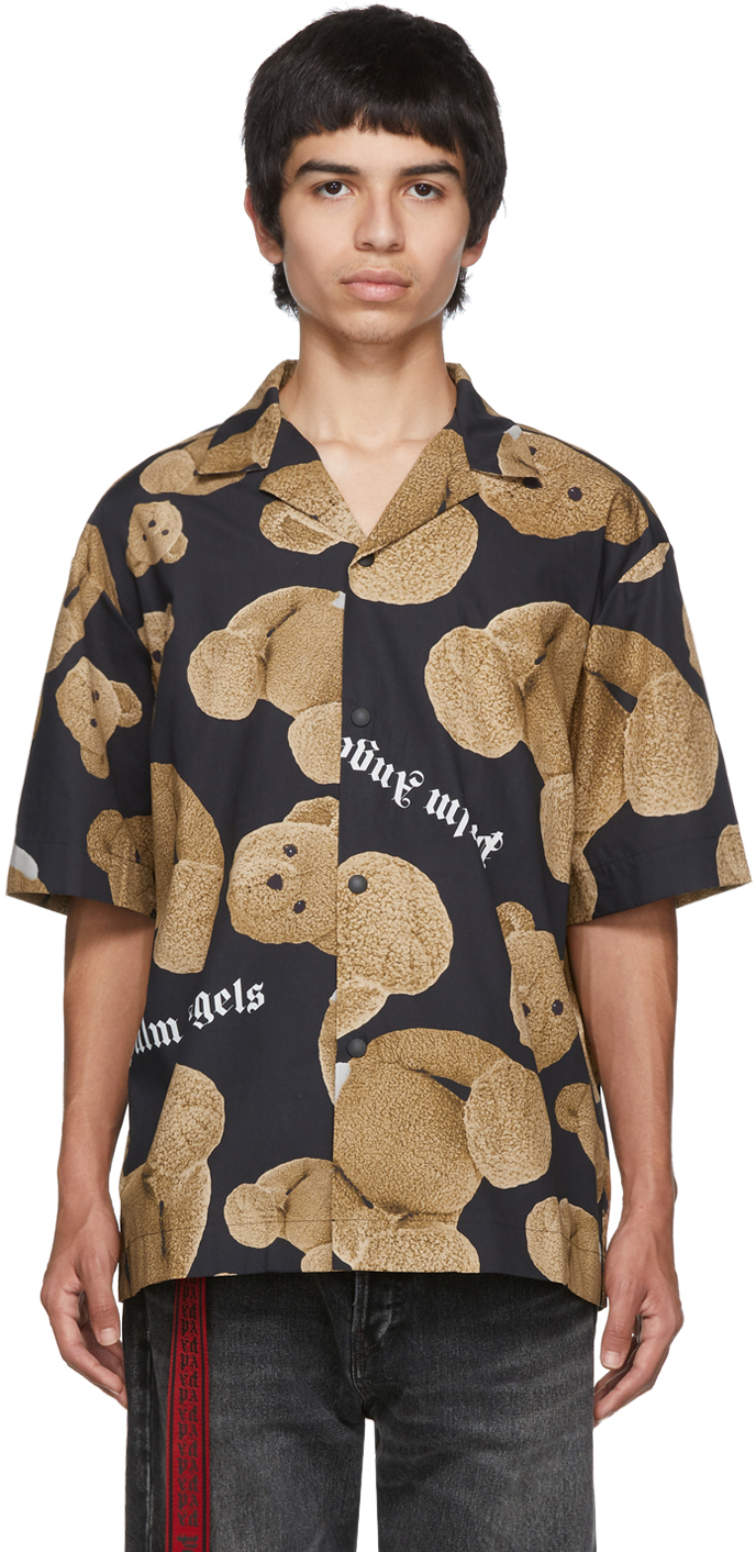 Palm Angels T-shirts Black & Brown Kill The Bear Bowling Shirt