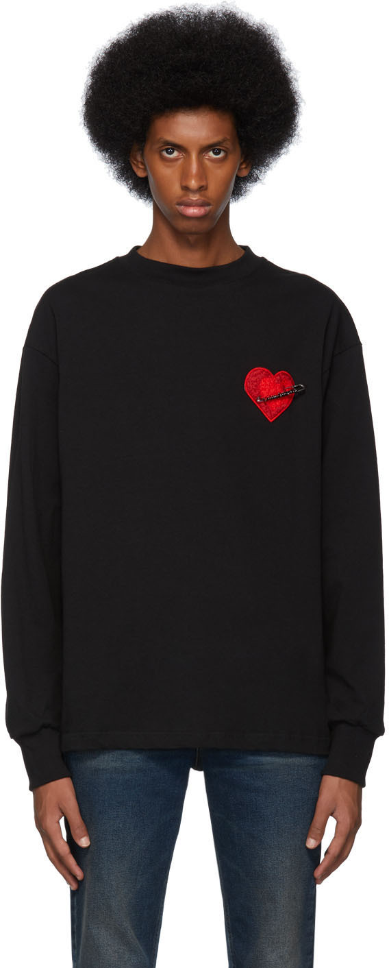 Palm Angels T-shirts Black Pin My Heart Long Sleeve T-Shirt