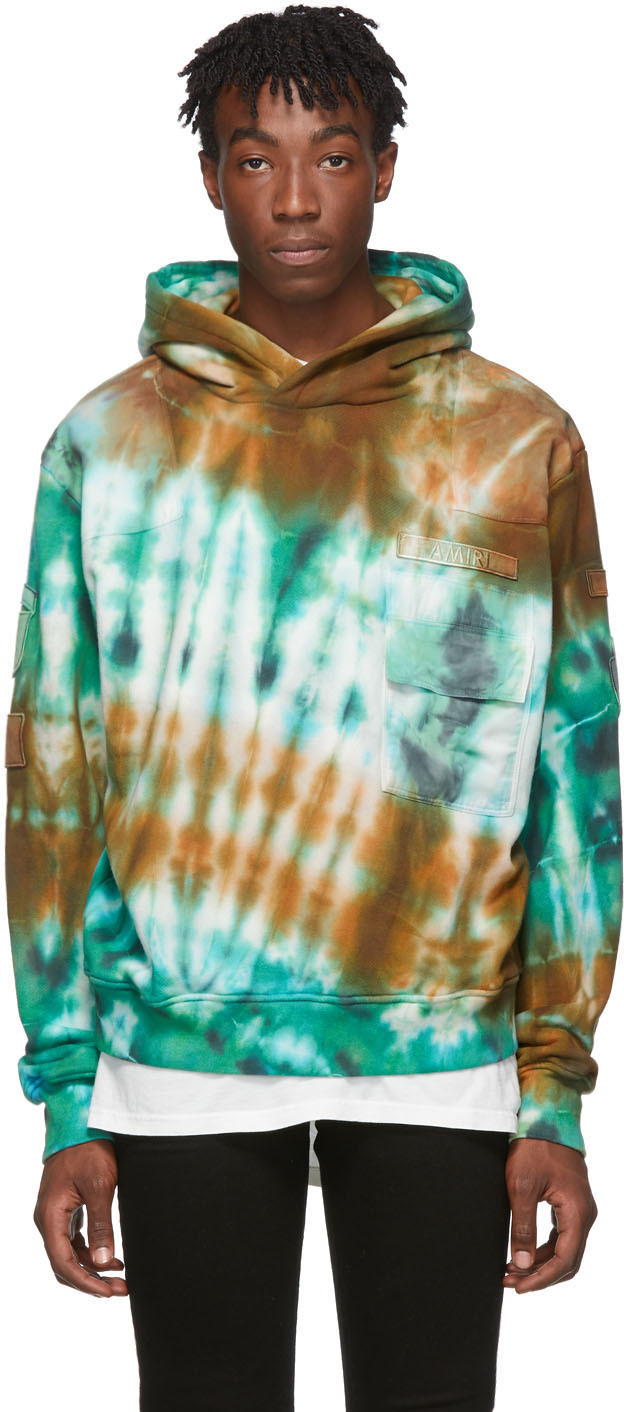 Amiri Ties Blue Tie-Dye Commando Patch Hoodie