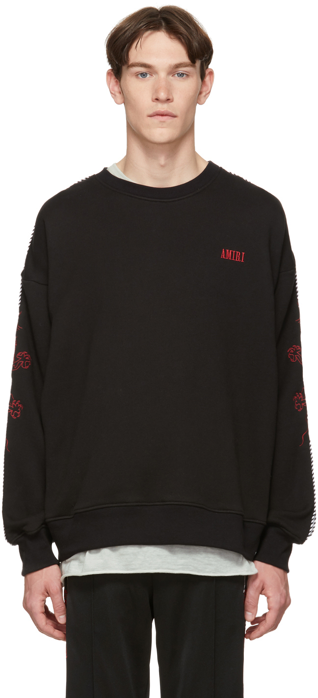 Amiri T-shirts Black Dragon Outline Sweatshirt