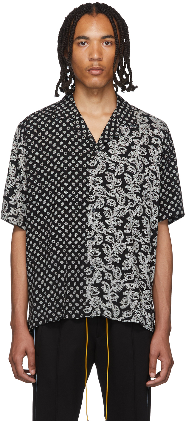 Rhude T-shirts Black Bandana Panel Hawaiian Shirt