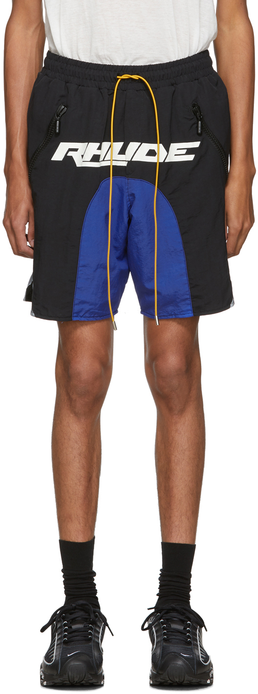 Rhude Shorts Black & Blue Logo Colorblock Shorts