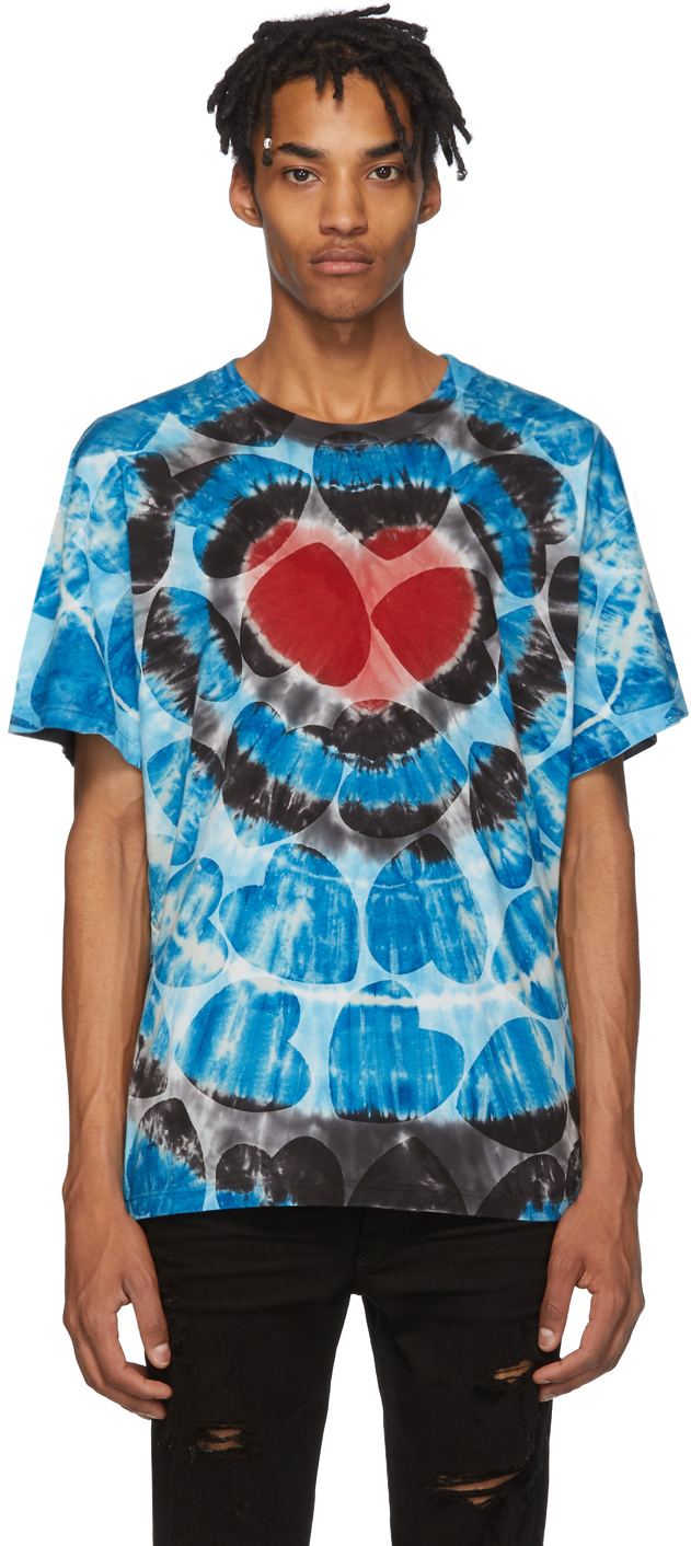 Amiri T-shirts Blue Hearts Tie-Dye Tee