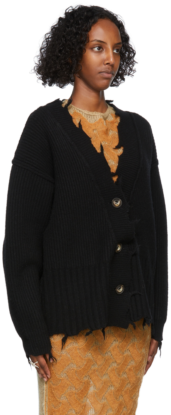 퍼버즈(PERVERZE) Black Crash Two-Way Knit Cardigan - 캐치패션