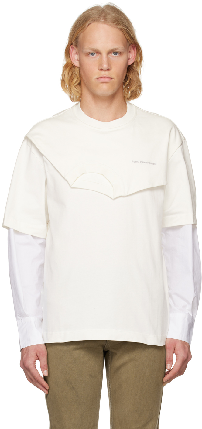 【関税込み】Feng Chen Wang ホワイト Double Collar Tシャツ Feng Chen Wang White Double Collar Long Sleeve T-Shirt - T