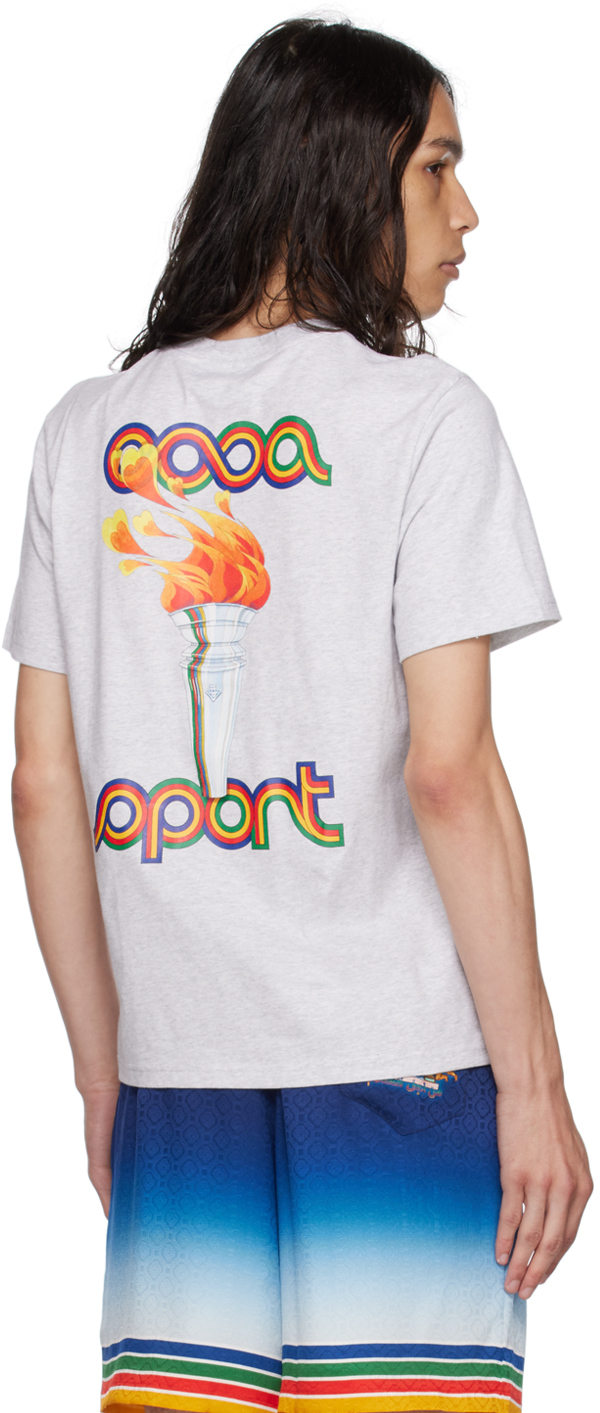【関税込み】Casablanca グレー La Flamme Du Sport Tシャツ Casablanca Gray 'La Flamme Du Sport' T-Shirt - T-Shirts