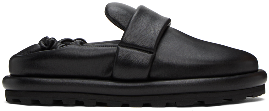 【関税込み】Jil Sander ブラック サドル サボ ローファー Jil Sander Black Strap Sabot Loafers - Business Casual Shoes