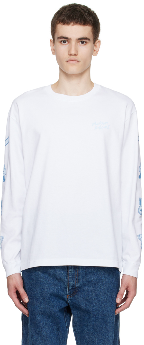 White Printed Long Sleeve T-Shirt – On Sale Now with Up to