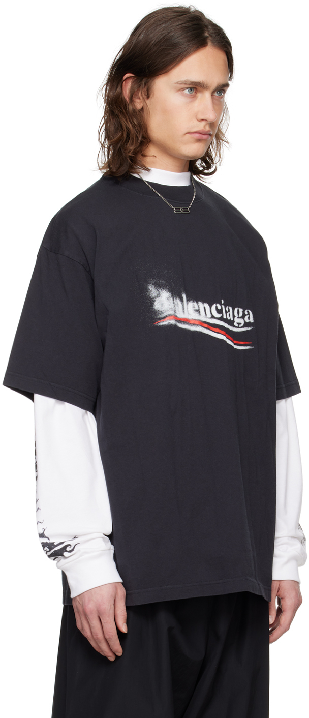 【関税込み】Balenciaga ブラック Political Stencil フーディ Balenciaga Political Stencil Medium Fit Unisex Black T-Shirt
