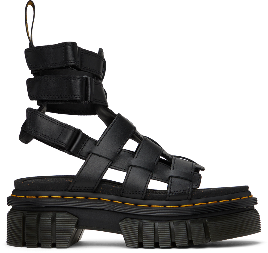 Dr Martens★RICKI PLATFORM GLADIATOR SANDALS★厚底 Dr. Martens Black Ricki Leather Platform Gladiator Sandals