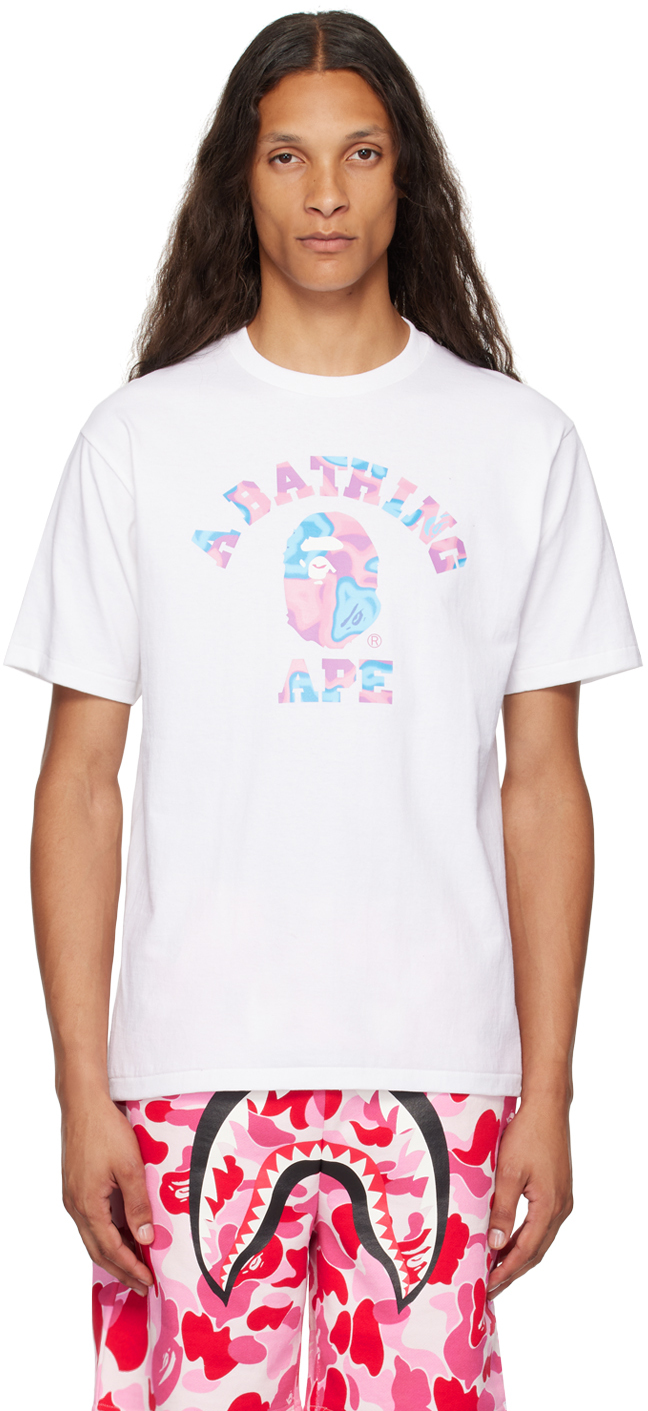 Bape White Liquid Camo College T-Shirt - T-Shirts - Save