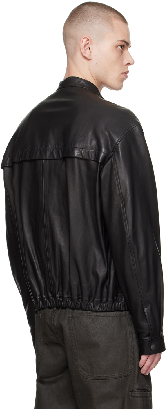 Lemaire Black Stand Collar Leather Jacket - Jackets - Free
