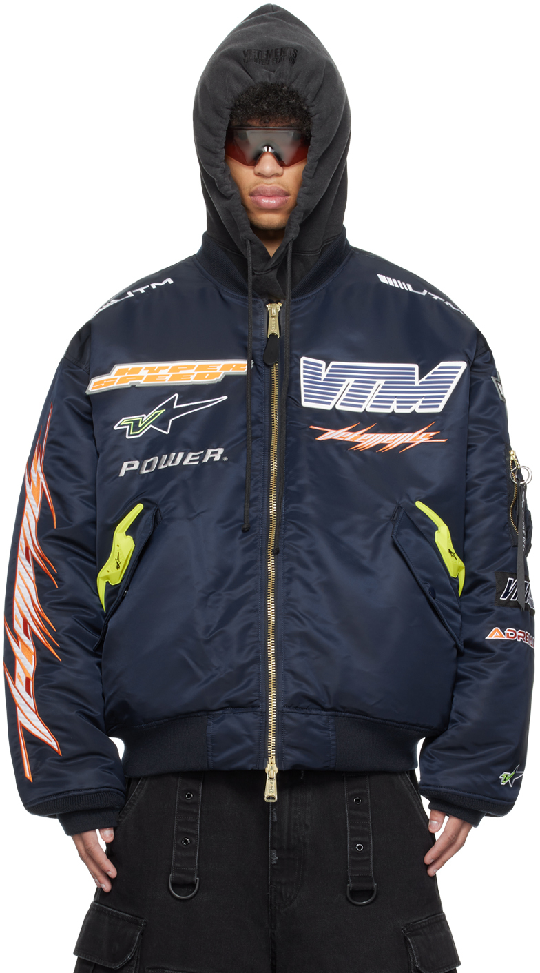 ジャケット・アウター VETEMENTS 18AW Alpha Racing Bomber MA-1 Navy Alpha Industries Edition Racing Bomber Jacket – On Sale