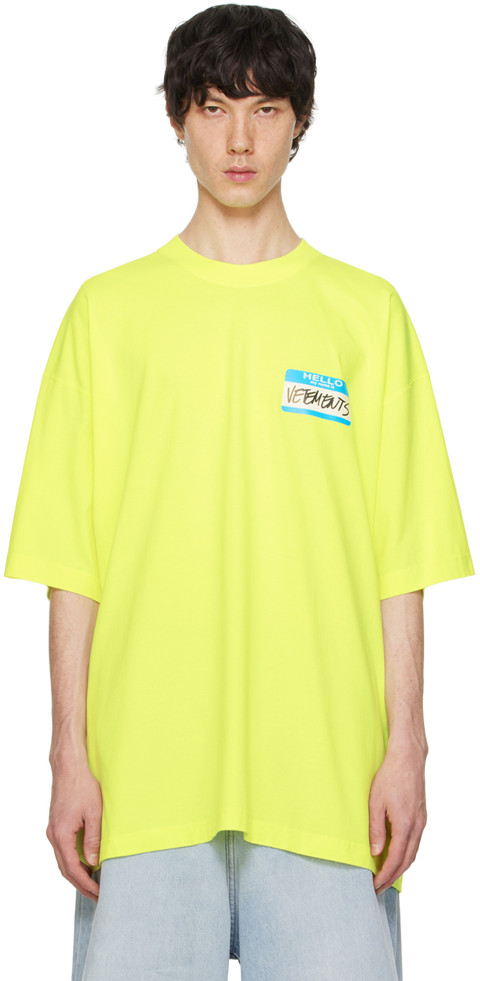関税込【VETEMENTS】Name Badge T-Shirt Yellow Vetements Yellow 'My Name Is Vetements' T-Shirt - T-Shirts