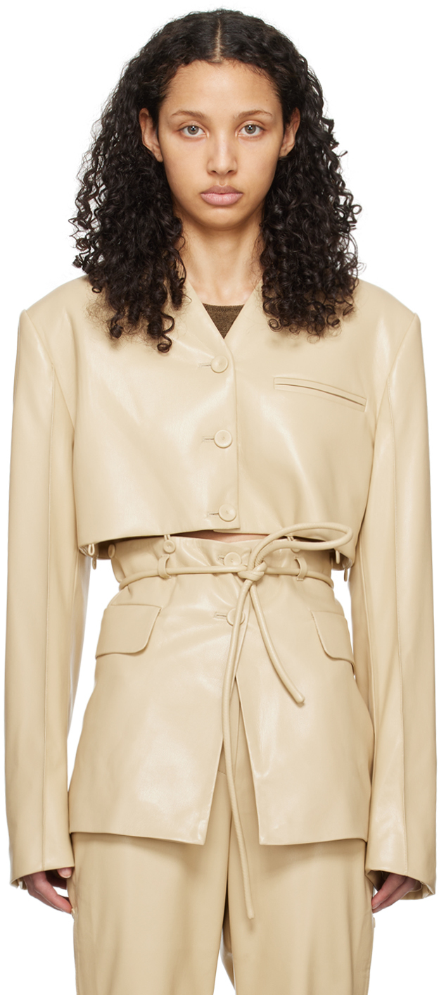 Shop Beige Maida Vegan Leather Blazer on Sale at BeyondStyle – Get