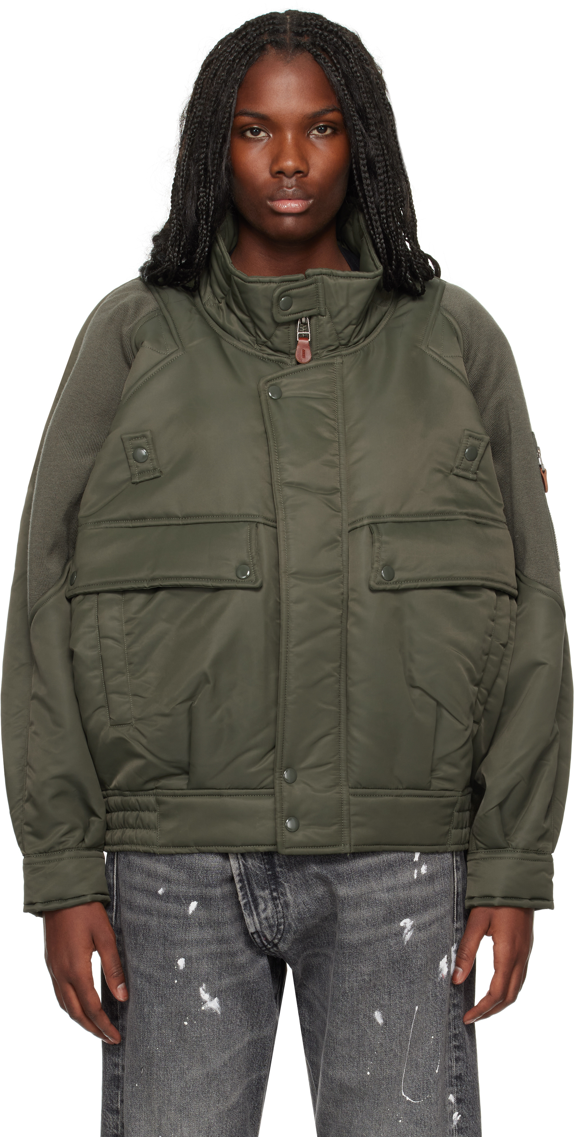 R13 Khaki Ribbed Flight Bomber Jacket - Jackets - Free