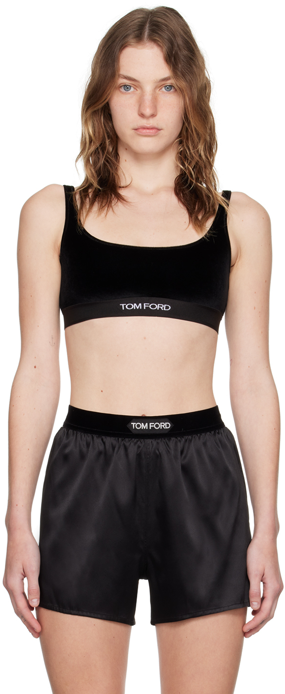 【関税込み】TOM FORD ブラック Signature ブラ TOM FORD Velvet Signature Bralette in Black | FWRD