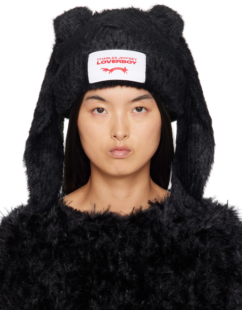 Charles Jeffrey Loverboy 帽子 Fluffy Chunky Rabbit Beanie Charles Jeffrey Loverboy Black Fluffy Chunky Rabbit Beanie