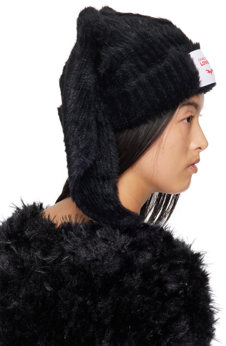Charles Jeffrey Loverboy Black Fluffy Chunky Rabbit Beanie