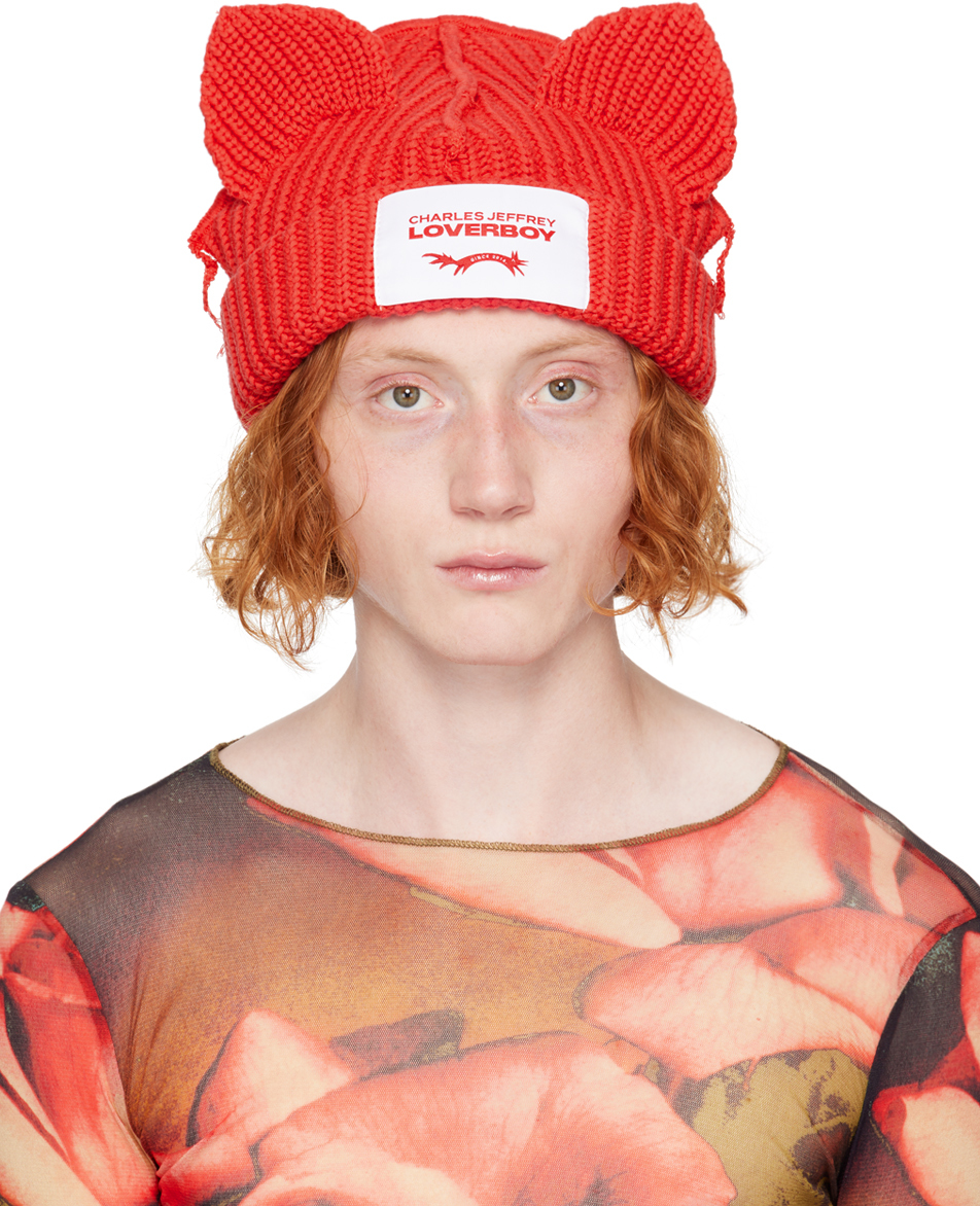 charles jeffrey loverboy ビーニー red Charles Jeffrey Loverboy Red Chunky Ears Beanie - Hats