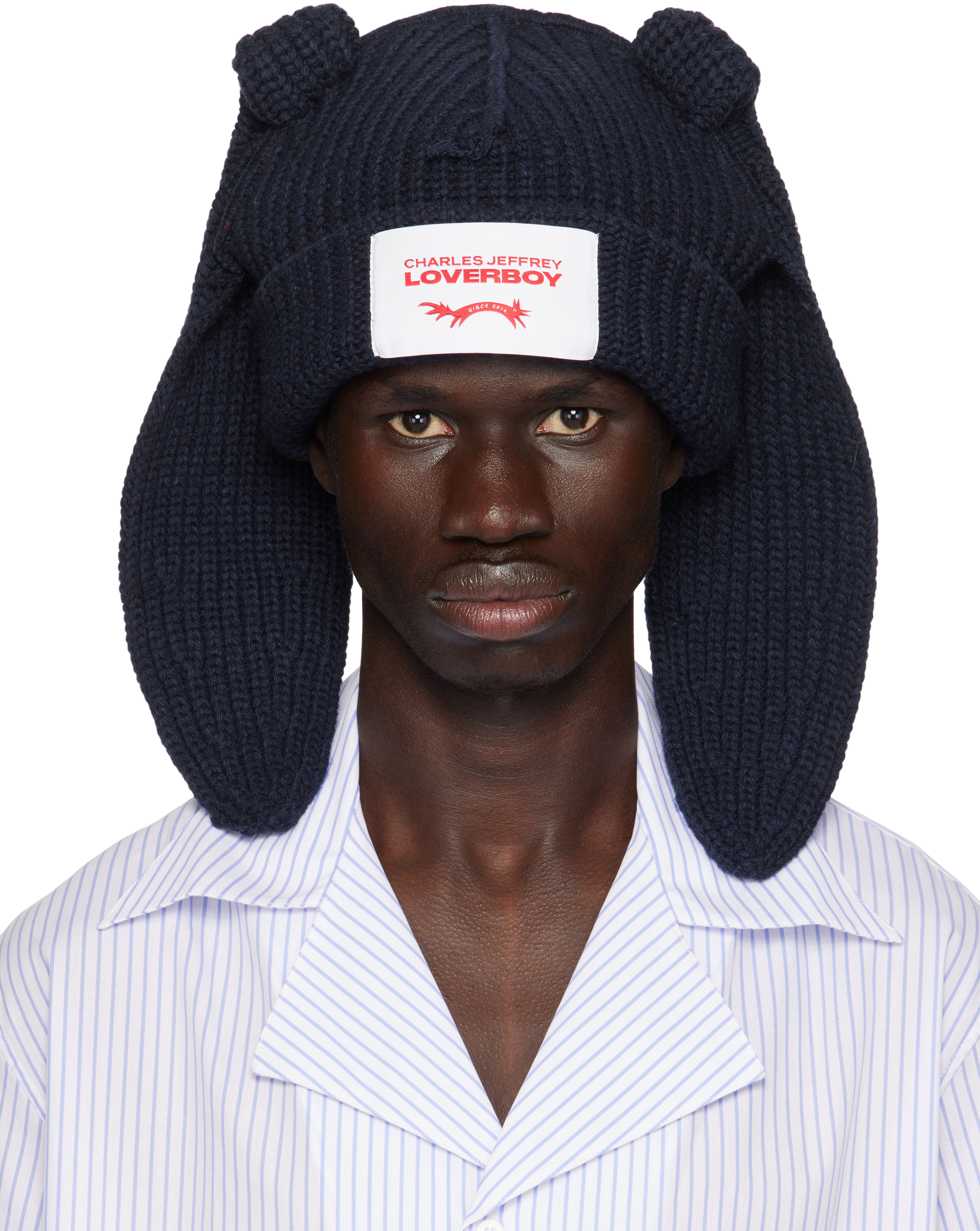 Charles Jeffrey LOVERBOY Black Chunky Punk Ears Beanie
