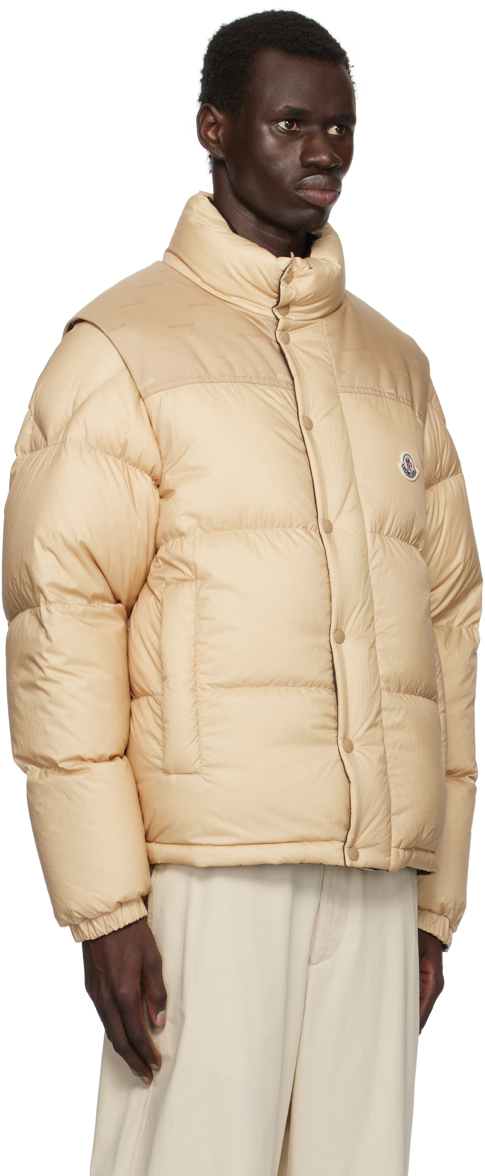 Moncler Beige & Black Verone Short Reversible Down Jacket
