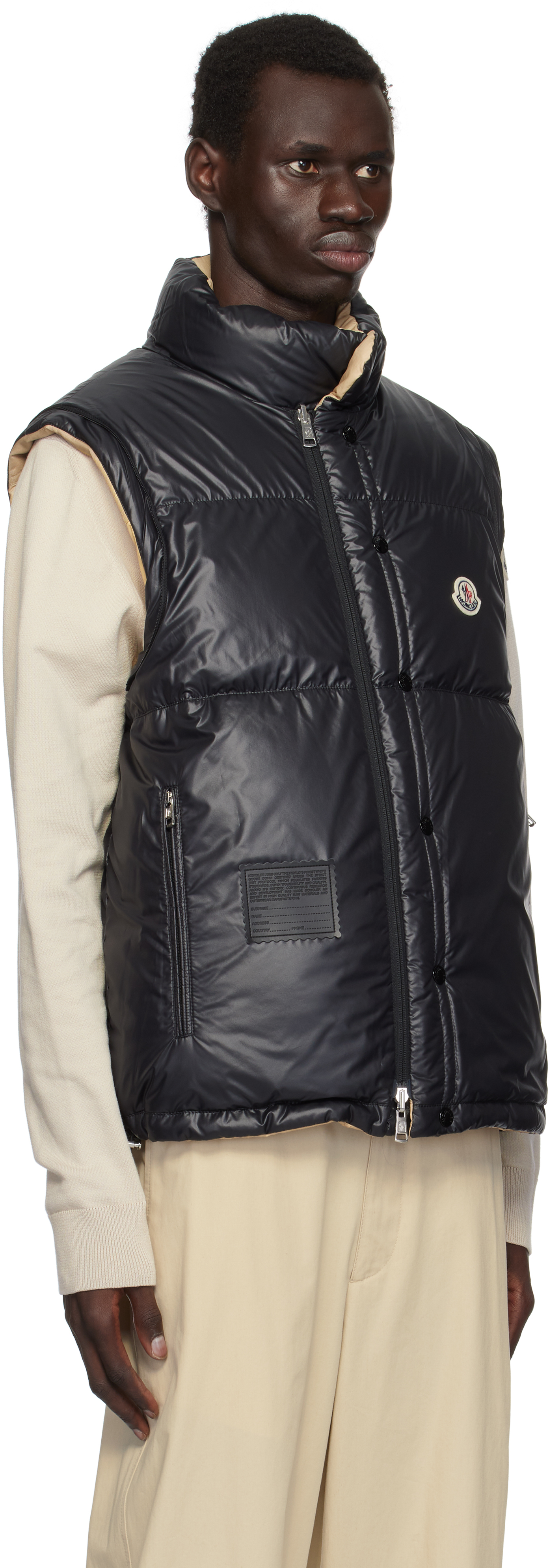 Moncler Beige & Black Verone Short Reversible Down Jacket - Coats