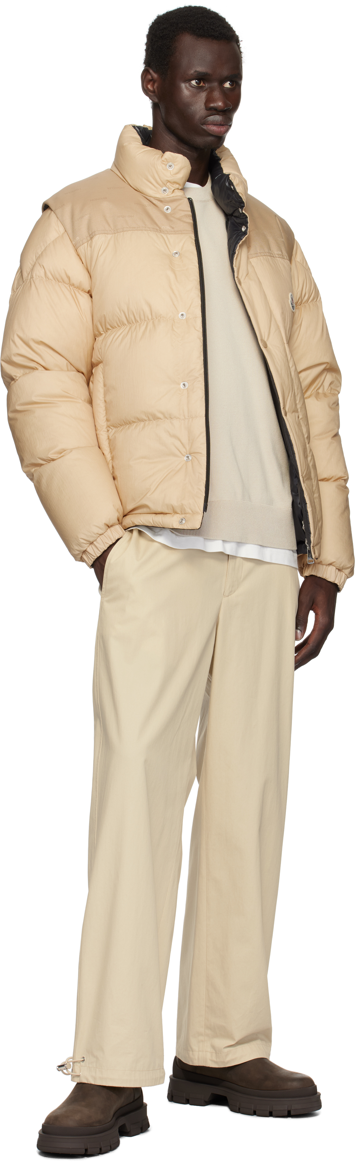 Moncler Beige & Black Verone Short Reversible Down Jacket