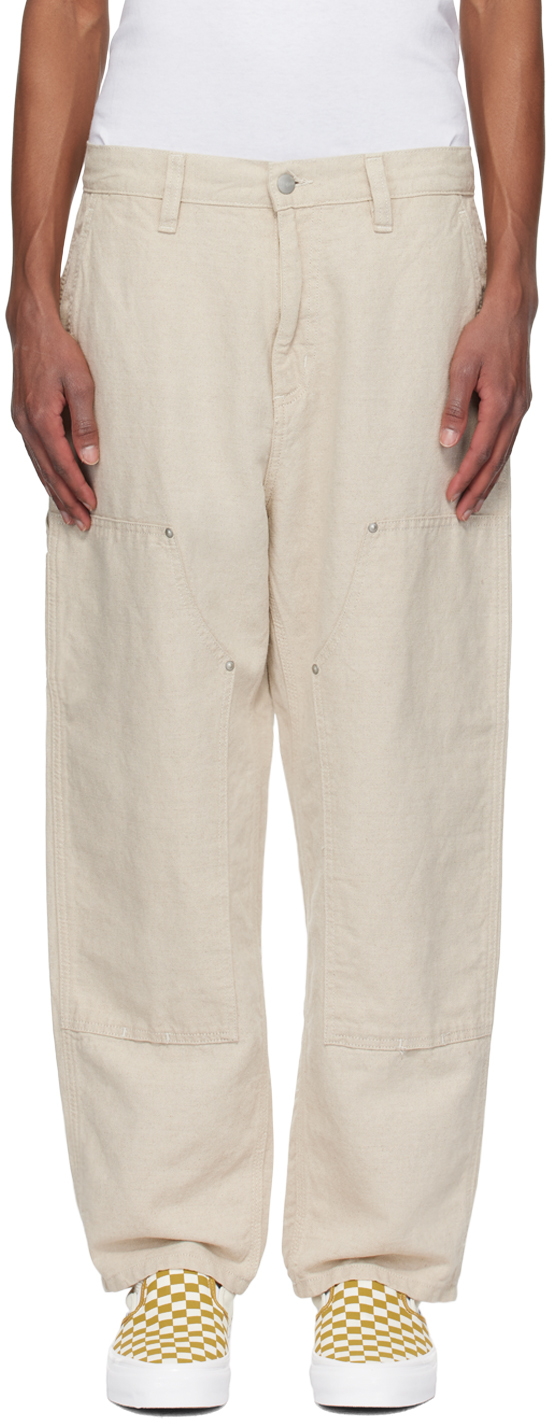 Shop Off-White Walter Linen Double Knee Trousers on Sale at