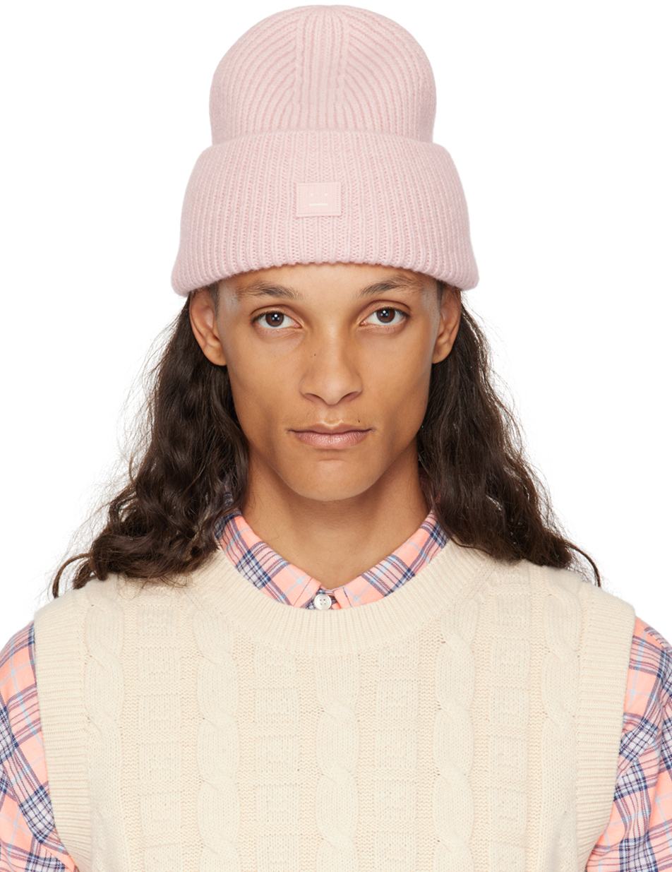 Acne Studios Pink Small Face Logo Beanie - Hats - BeyondStyle