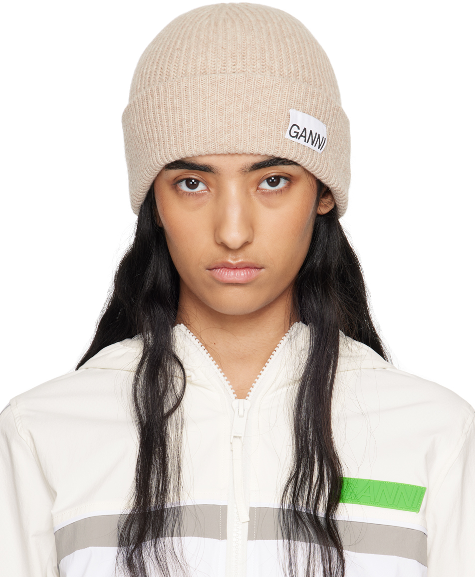 Beige Fitted Wool Rib Knit Beanie – On Sale Now with Up to  display picture 1