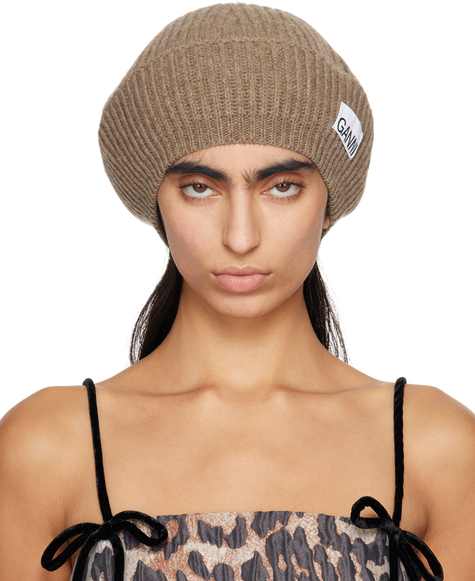 Ganni Gray Ribbed Knit Beret GANNI - Gray Wool Rib Knit Beret main image 2