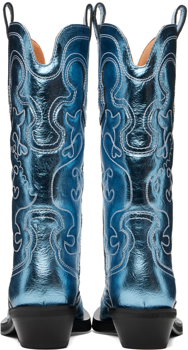 【関税込み】Mid Shaft Western Boots - Ganni - Synthetic - Si Black/Black Black Mid Shaft Embroidered Western Boots | GANNI US