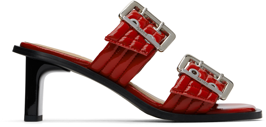 サンダル・ミュール Ganni Feminine Sandals - Ganni - Synthetic - Burgundy Low Flatform Sandals Ruched Sandals Burgundy